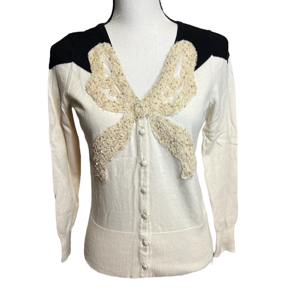 🔥HOT🔥S Moth Romantic Flirty Subtle Bow Striking Black Accents Cardigan Sweater